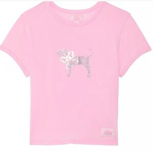 NWT VICTORIA'S SECRET PINK x LOVESHACKFANCY, Bling Retro Cotton Cropped Tee S,M